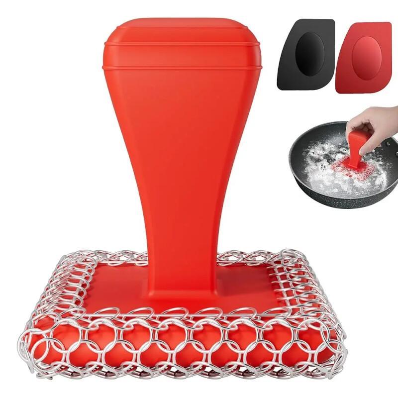 316L Chainmail Cast Iron Scrubber With Handle