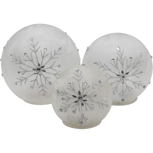 Set Of 3 Frosted Glass Snow Globes
