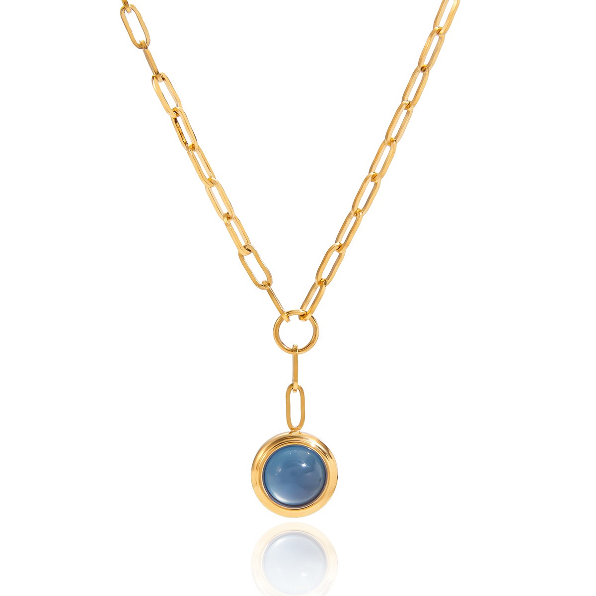 Azure Elegance: Dual Gold Chain Pendant Necklace