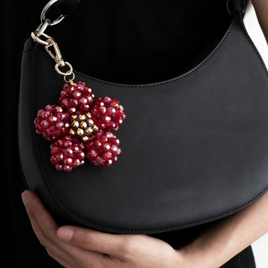 Crimson Pomegranate Crystal Flower-Hand-beaded Pendant