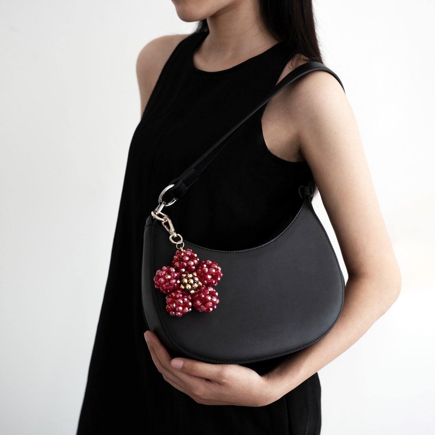 Crimson Pomegranate Crystal Flower-Hand-beaded Pendant