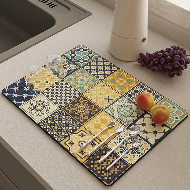 Retro Quick-Dry Dish Rack Mat For Kitchen Counters