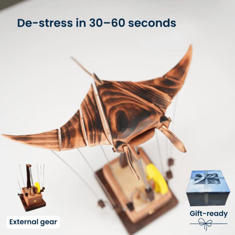 Handcrafted Wooden Manta Ray Automaton