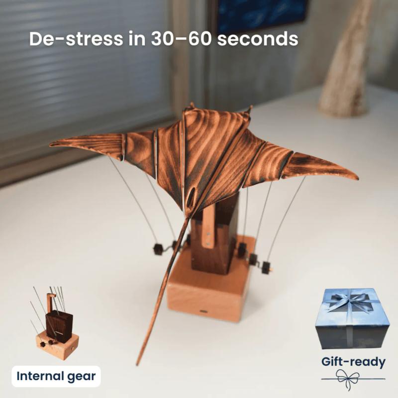 Handcrafted Wooden Manta Ray Automaton