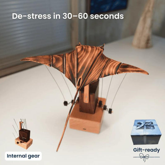 Handcrafted Wooden Manta Ray Automaton