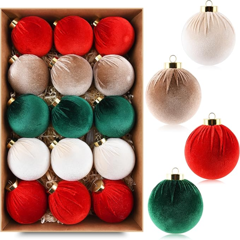15-Piece Red Velvet Christmas Ball Ornament Set
