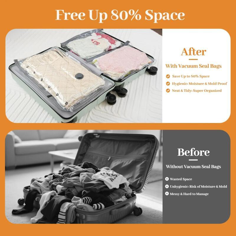 Travel Vacuum Bag Set – 15 Pack With Rechargeable Pump