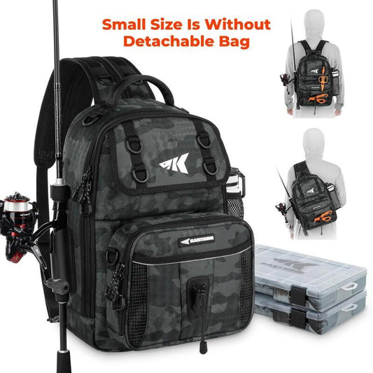 BaitSpace Fishing Sling Bag – Water-Resistant Tackle Storage Backpack With Rod Holder