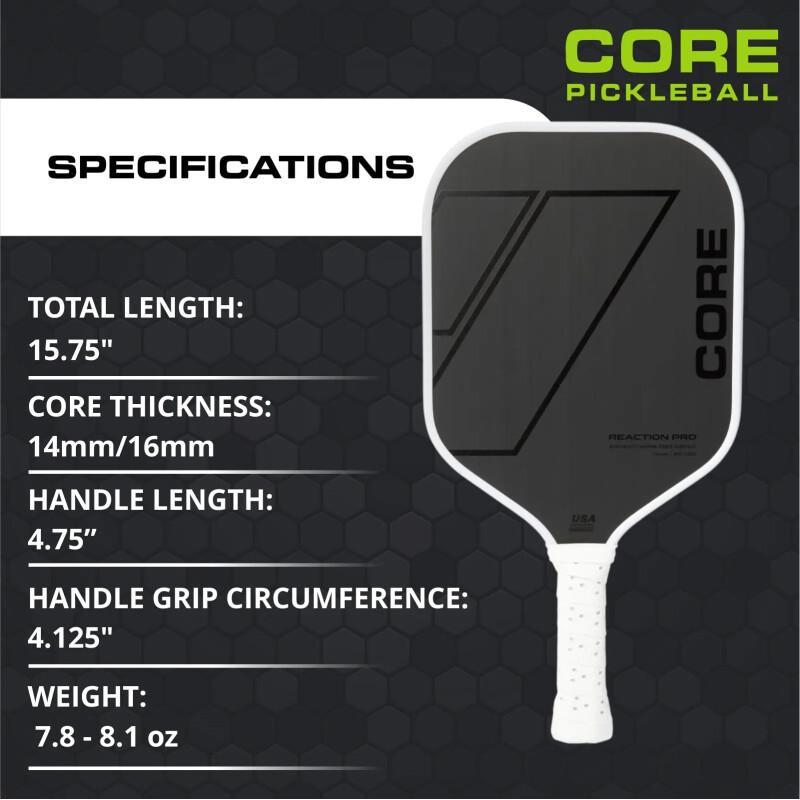 CORE Reaction Pro Pickleball Paddle - T700 Carbon Fiber (16mm)