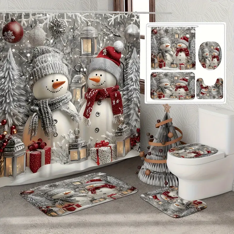 4-Piece Christmas Shower Curtain Set