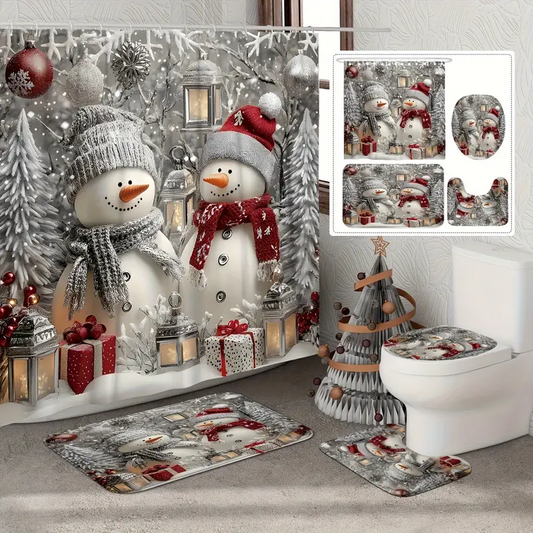 4-Piece Christmas Shower Curtain Set