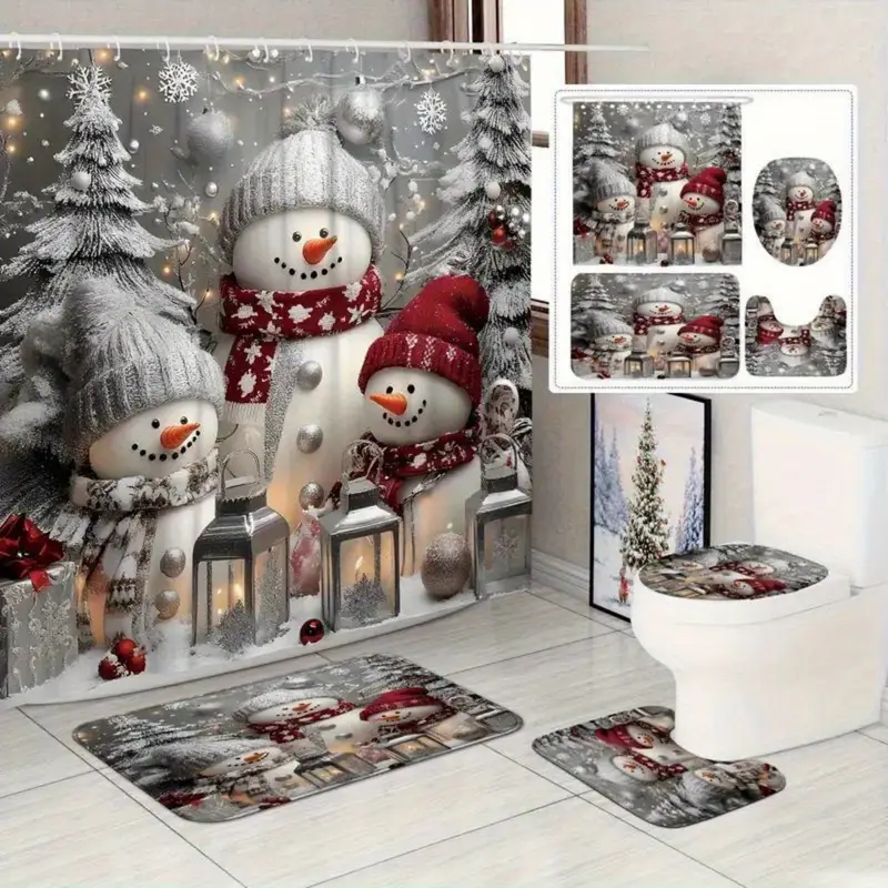 4-Piece Christmas Shower Curtain Set
