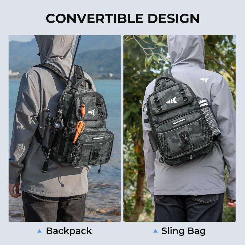 BaitSpace Fishing Sling Bag – Water-Resistant Tackle Storage Backpack With Rod Holder