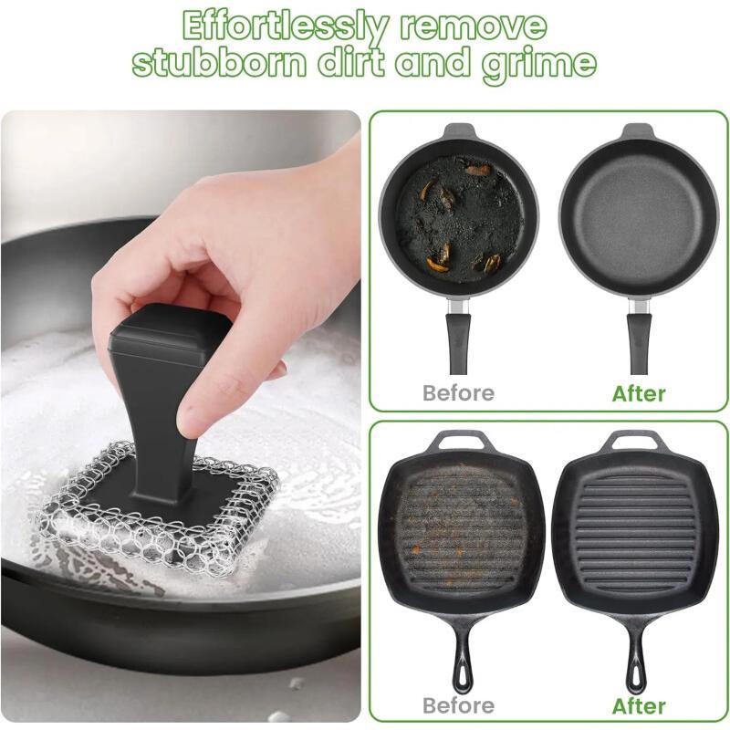 316L Chainmail Cast Iron Scrubber With Handle