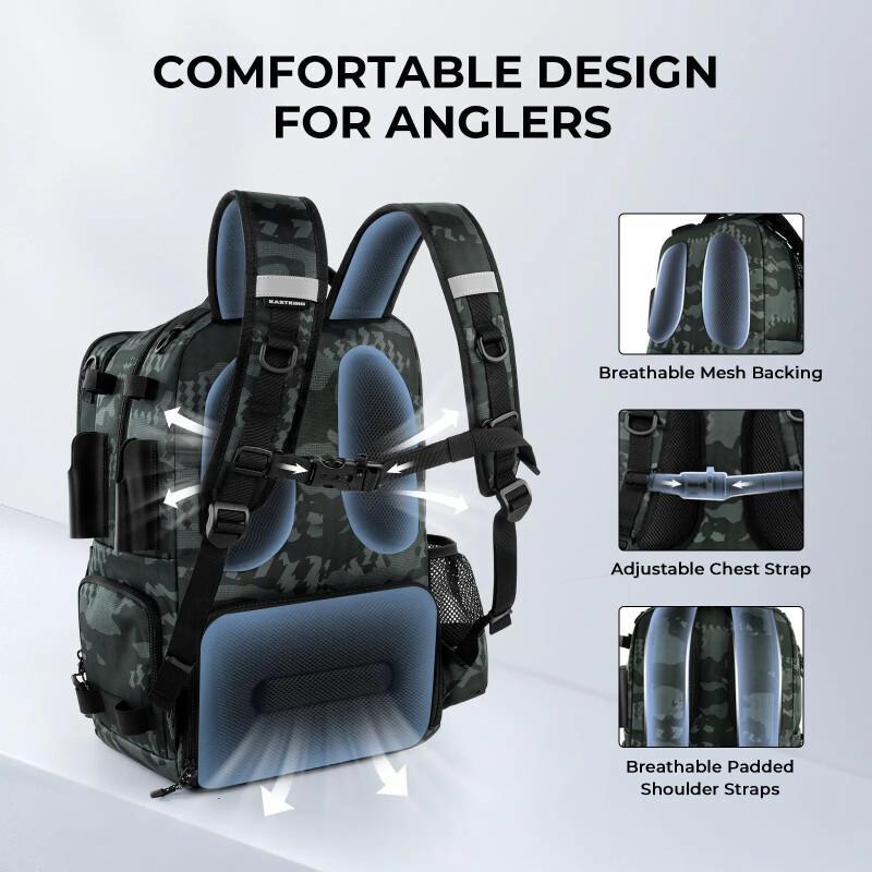 50L Fishing Tackle Backpack – Gear Organizer & Rod Holders