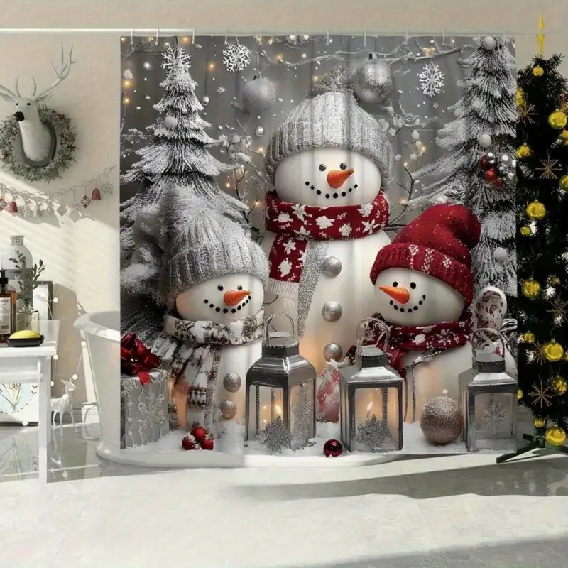 4-Piece Christmas Shower Curtain Set