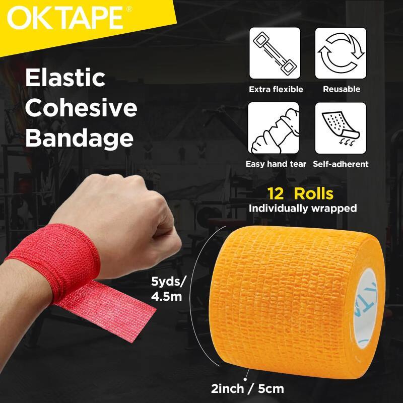 OK TAPE Self Adherent Bandage Wrap 12-Pack – 2" X 5 Yards Non-Woven Vet & Sports Wrap