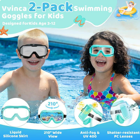Kids Swim Goggles 2-Pack – Anti-Fog UV Protection (Ages 3–12)