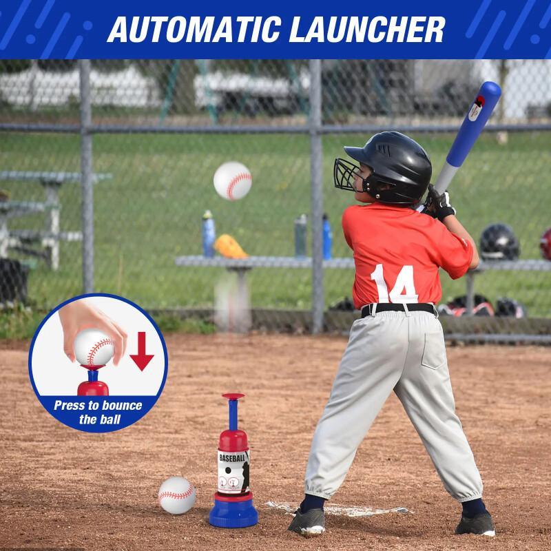 3-in-1 Kids Baseball Set – Tee, Launcher & Hanging Trainer