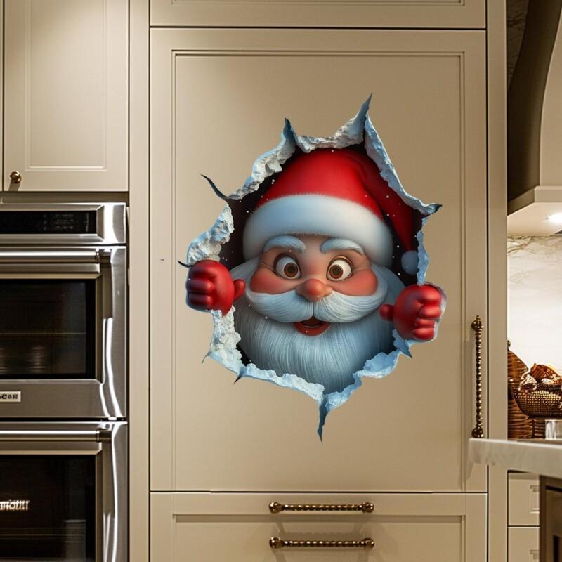 Christmas Creative Broken Wall Cartoon Santa