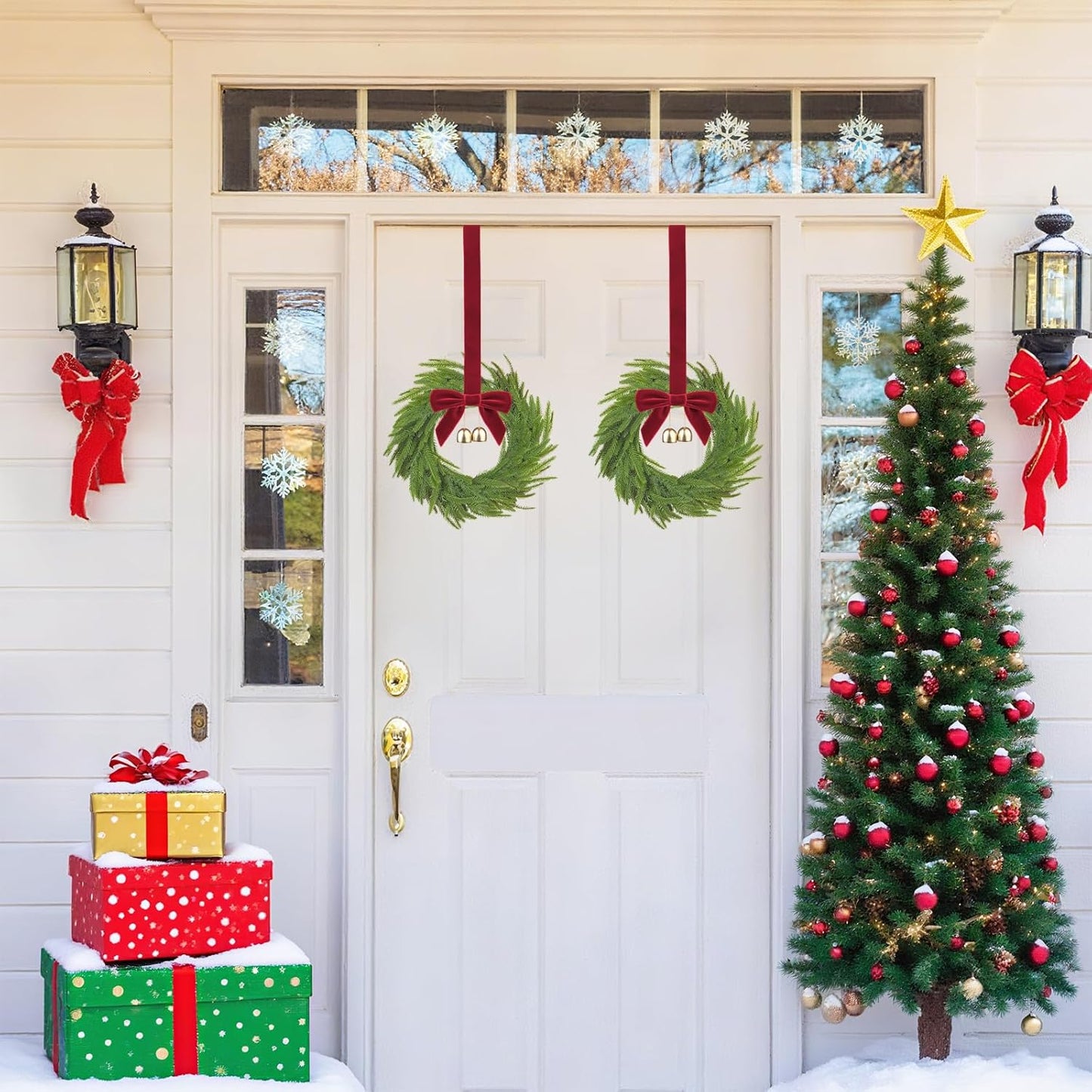 Christmas Wreath With Red Bow & Bells