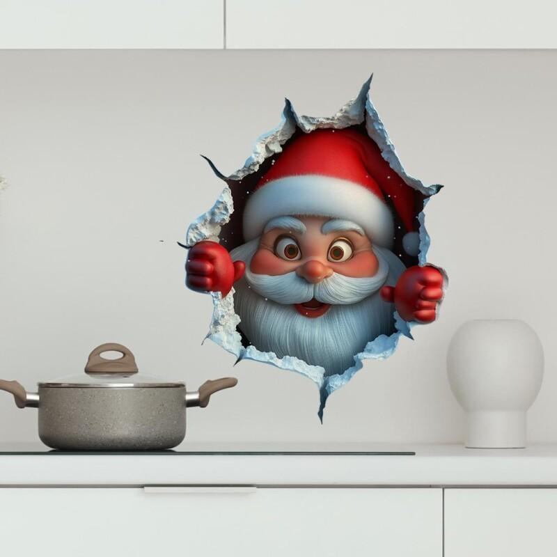 Christmas Creative Broken Wall Cartoon Santa