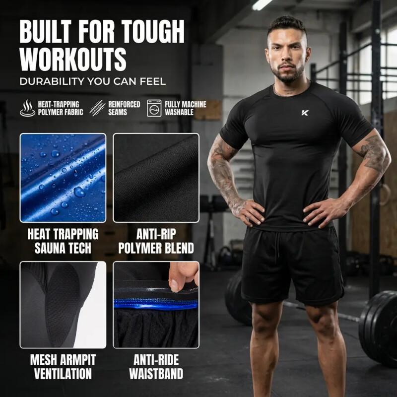 Men’s Heat Trapping Sauna T-Shirt – Compression Sweat-Enhancing Workout Top For Gym, Exercise & Athletic Training