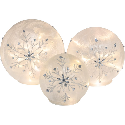 Set Of 3 Frosted Glass Snow Globes