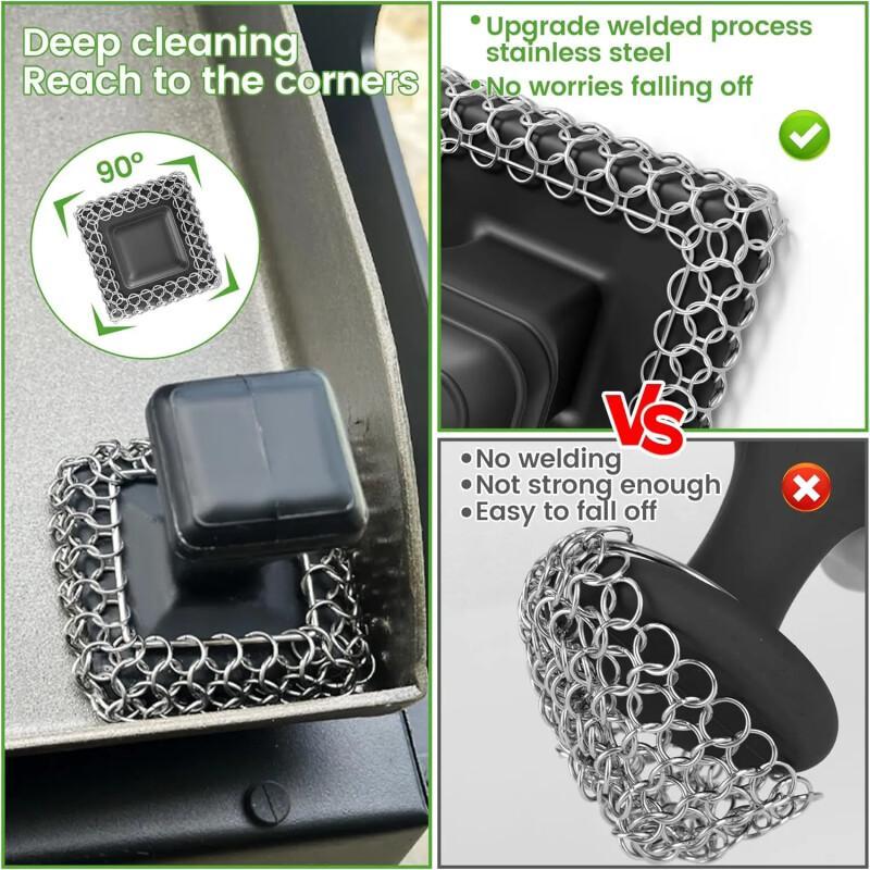 316L Chainmail Cast Iron Scrubber With Handle