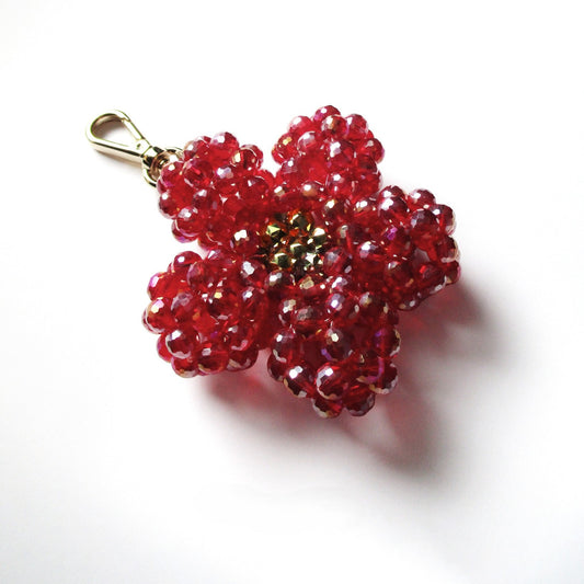 Crimson Pomegranate Crystal Flower-Hand-beaded Pendant