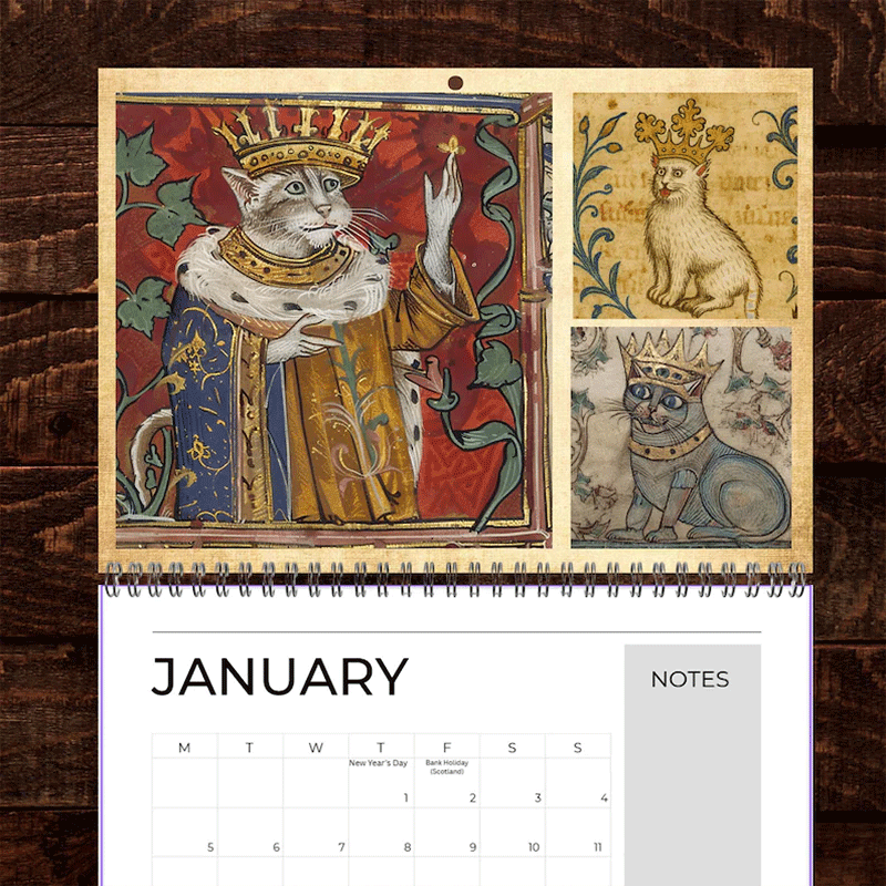 2026 Medieval Cat With Crown Calendar