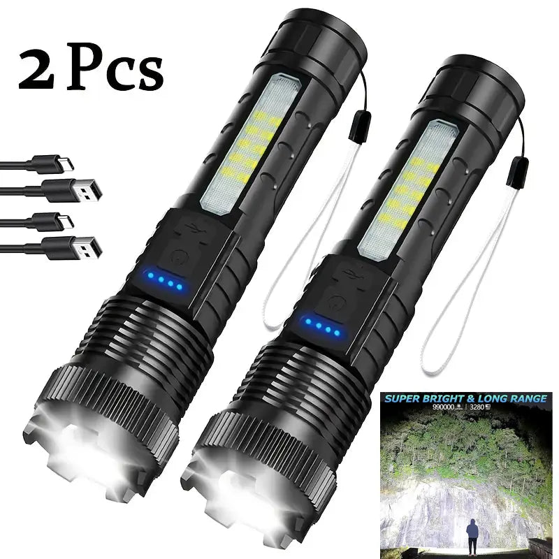 2-Pack Rechargeable Zoom LED Flashlights – Ultra Bright Emergency & Camping Torch With 6 Modes