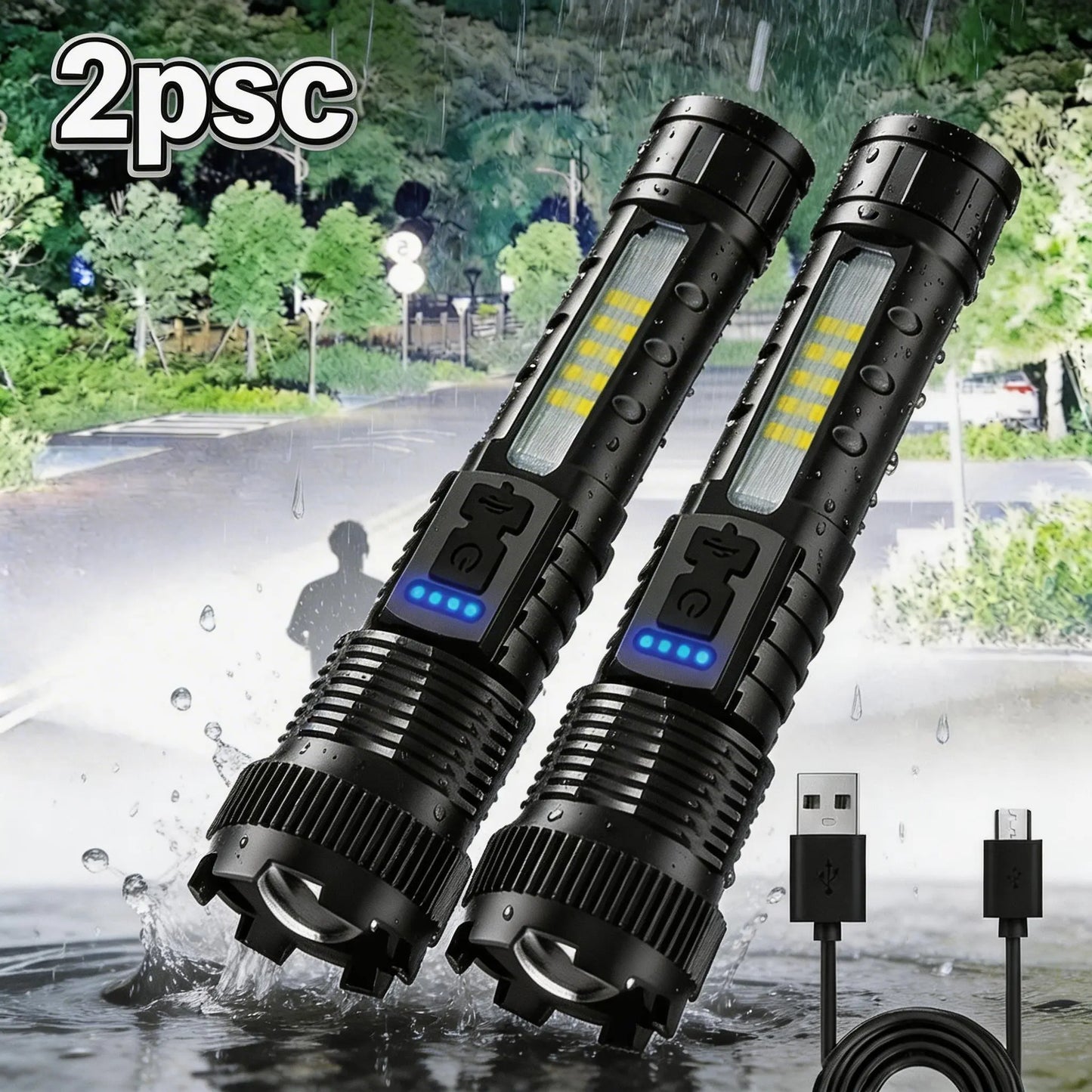 2-Pack Rechargeable Zoom LED Flashlights – Ultra Bright Emergency & Camping Torch With 6 Modes