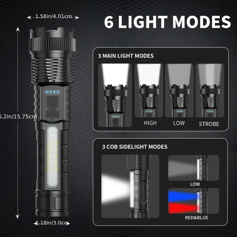 2-Pack Rechargeable Zoom LED Flashlights – Ultra Bright Emergency & Camping Torch With 6 Modes