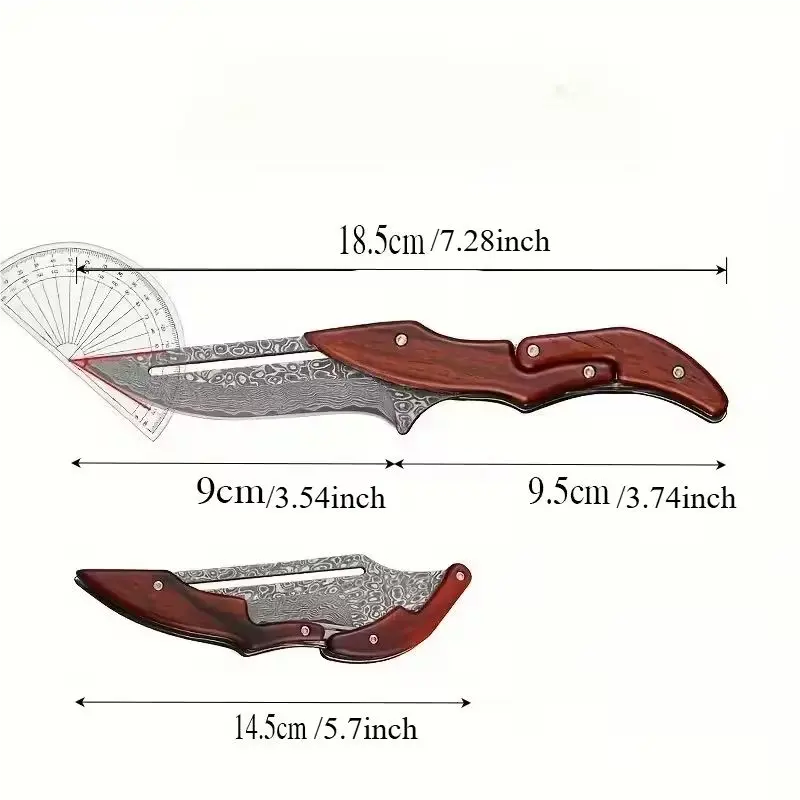 Damascus Steel Folding Knife With Wood Handle