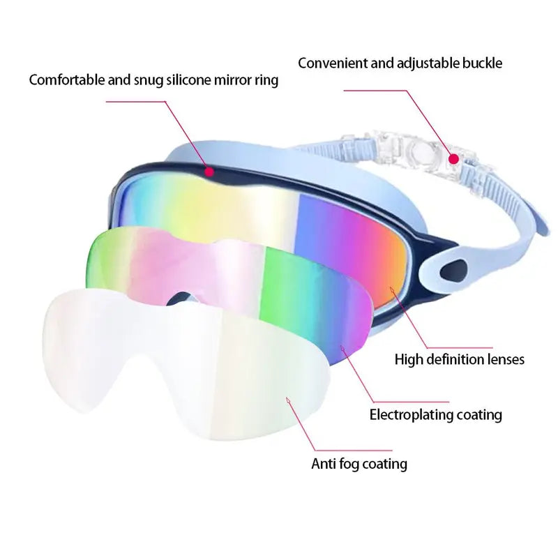 Kids Anti-Fog Swimming Goggles With Earplugs – Wide-View Silicone, 2-Pack