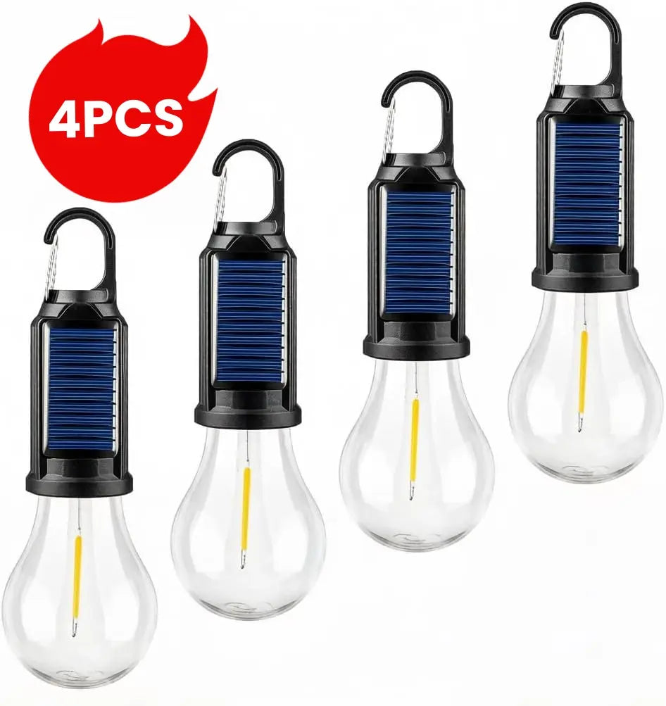 4PCS Solar LED Camping Lanterns - USB Rechargeable With Clip