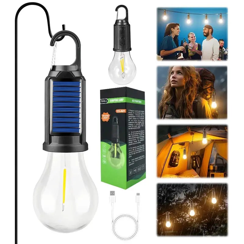 4PCS Solar LED Camping Lanterns - USB Rechargeable With Clip