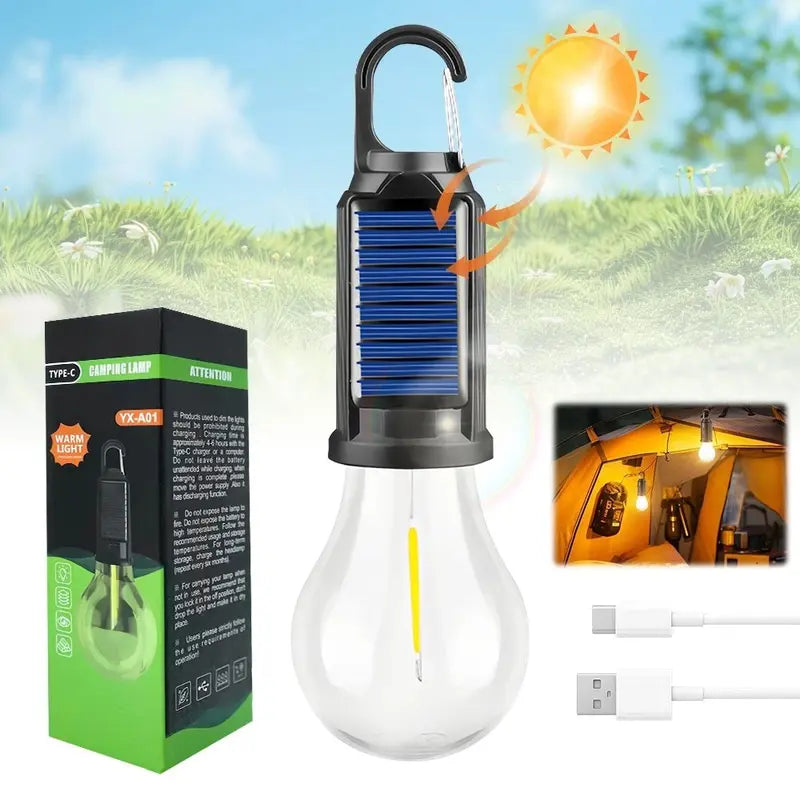 4PCS Solar LED Camping Lanterns - USB Rechargeable With Clip