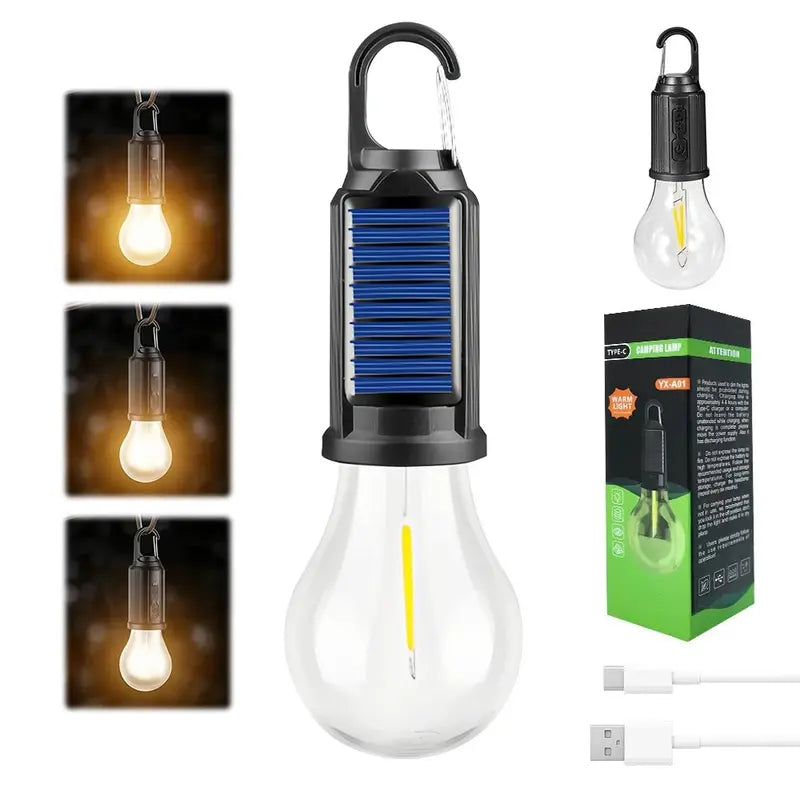 4PCS Solar LED Camping Lanterns - USB Rechargeable With Clip