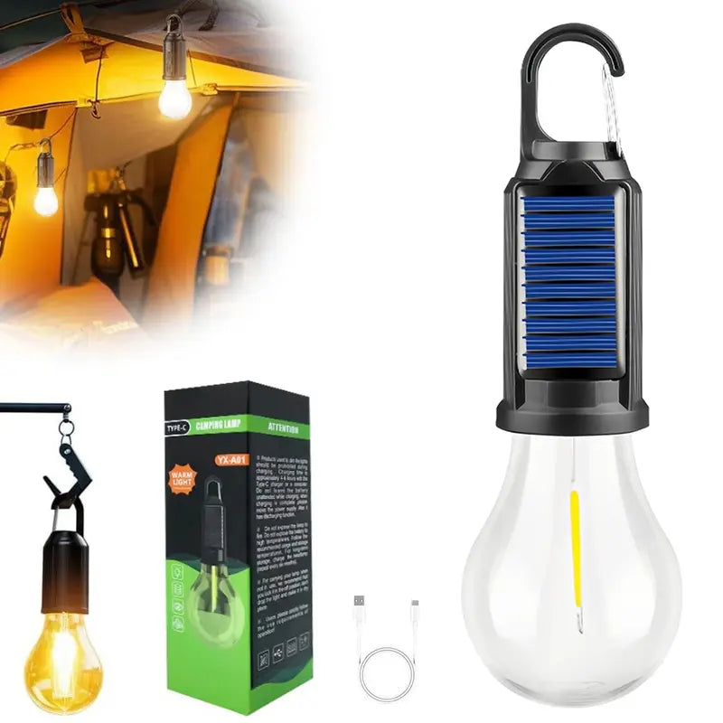 4PCS Solar LED Camping Lanterns - USB Rechargeable With Clip