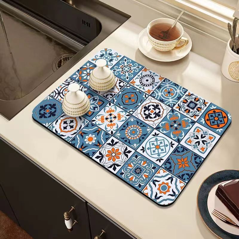 Retro Quick-Dry Dish Rack Mat For Kitchen Counters