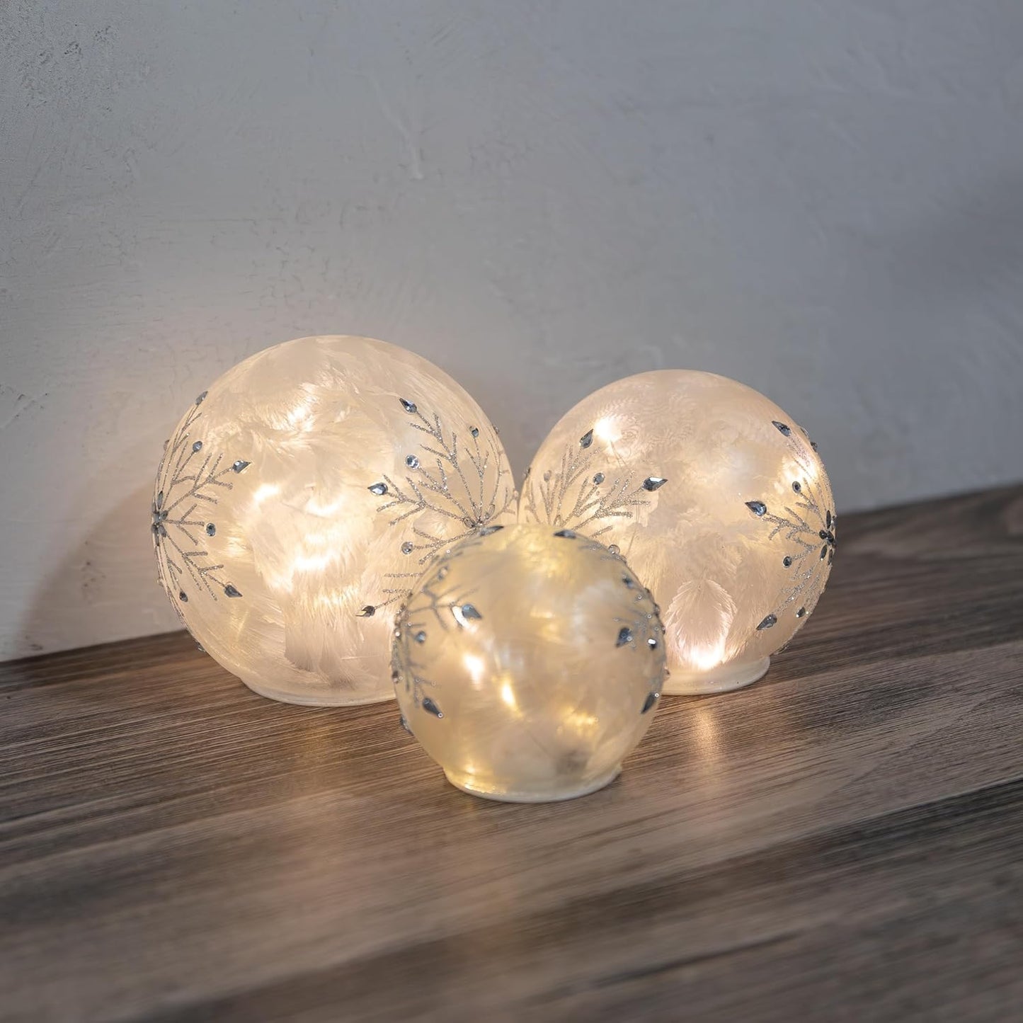 Set Of 3 Frosted Glass Snow Globes