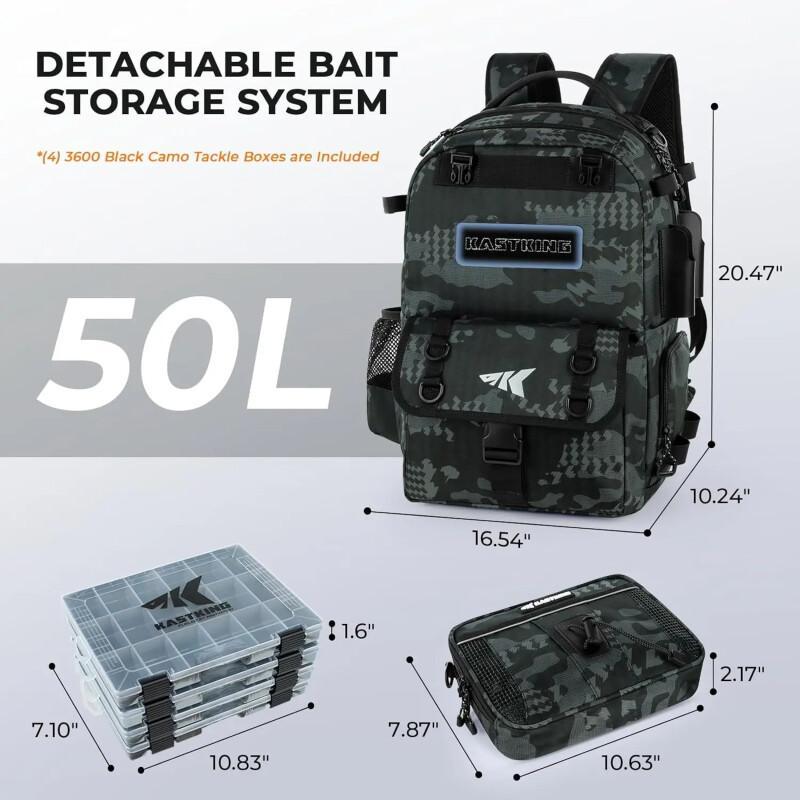 50L Fishing Tackle Backpack – Gear Organizer & Rod Holders