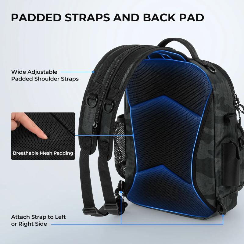 BaitSpace Fishing Sling Bag – Water-Resistant Tackle Storage Backpack With Rod Holder