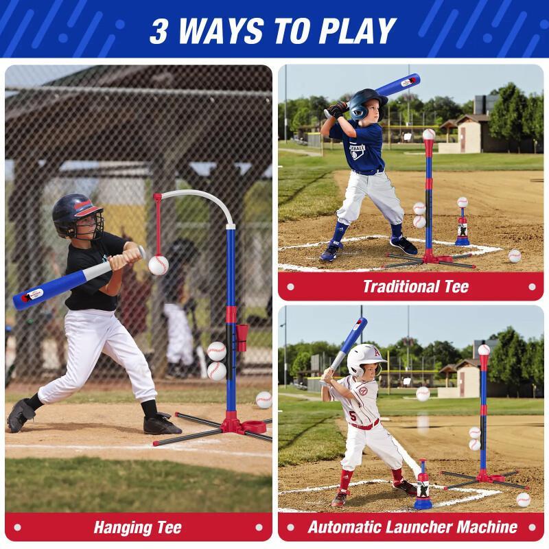 3-in-1 Kids Baseball Set – Tee, Launcher & Hanging Trainer