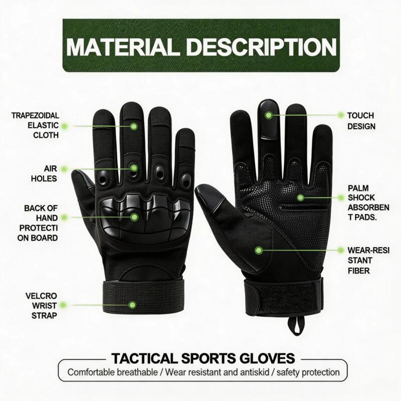 Tactical Full-Finger Gloves – Soft Knuckle, Touchscreen, Non-Slip, Breathable