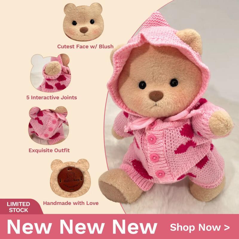 Handmade Jointed Teddy Bear – 12” Poseable Plush