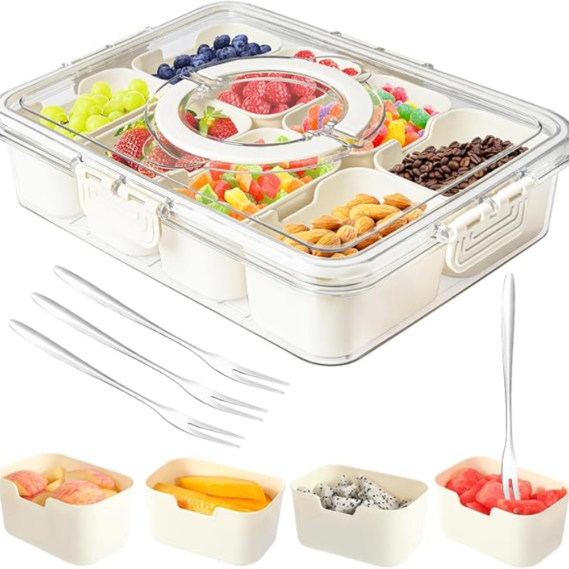 Snackle Box: 8-Compartment Portable Snack Container With Lid