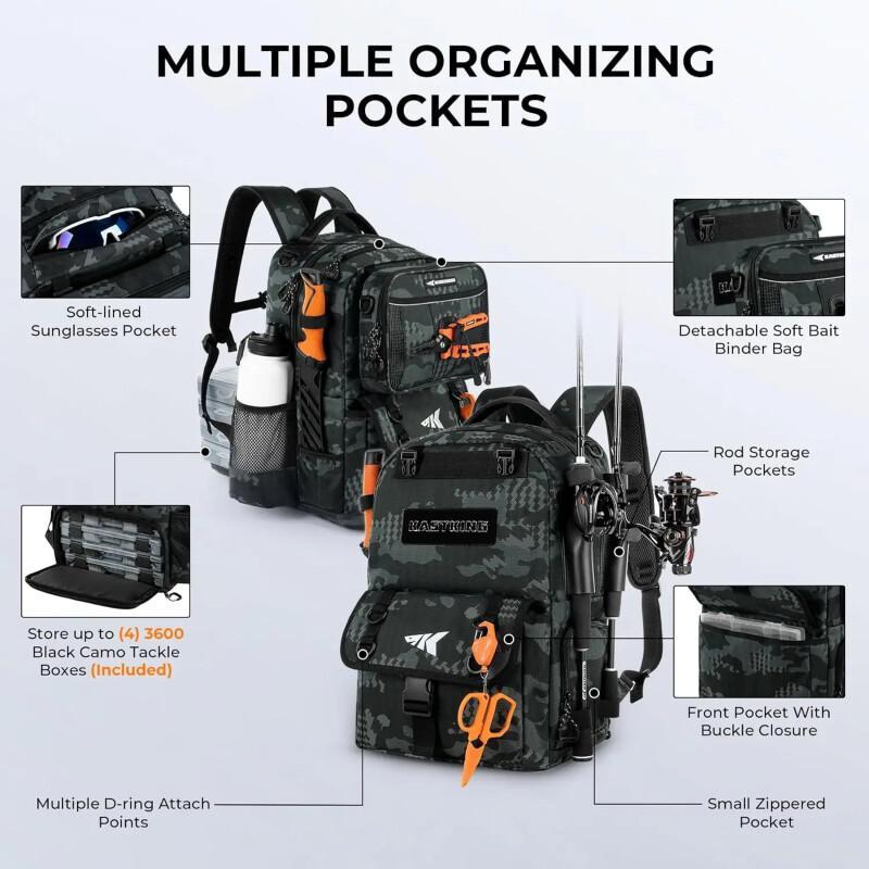 50L Fishing Tackle Backpack – Gear Organizer & Rod Holders